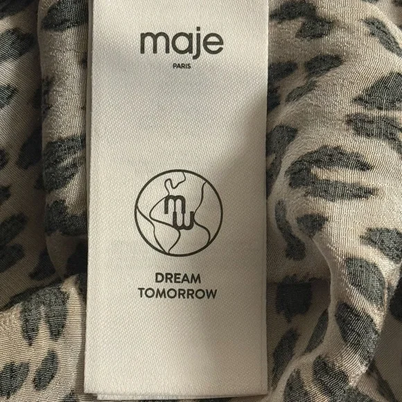 Maje Clair Leopard Print Ruffle Mini Dress Long Sleeve Animal Print Crepe XS NWT - Picture 13 of 14